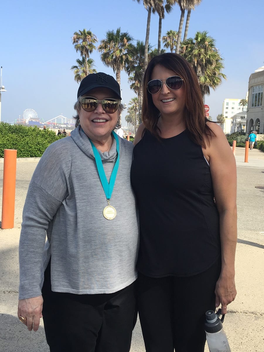 Sophia with Academy Award winning actress and energetic lymphedema survivor and patient advocate Kathy Bates and team Granzow at the LE&RN Lymphedema walk in Santa Monica, California.