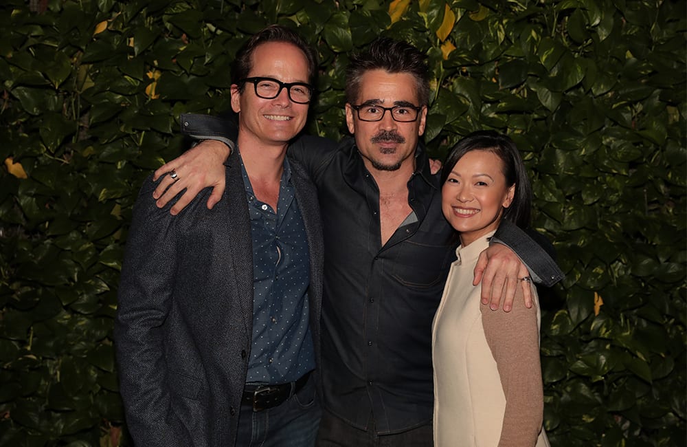 Dr. Jay Granzow, MD, and Amy D. Granzow smile with Colin Farrell at the foundation for Angelman syndrome Therapeutics (FAST) fundraiser.
