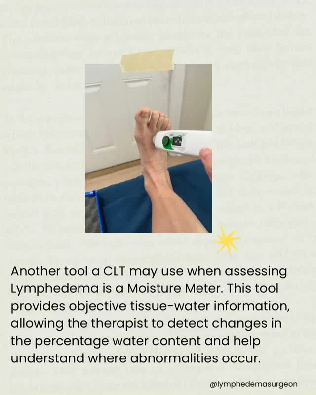 Continuing Marcy's CLT Assessment post in previous weeks, here is another item that can be used in a Lymphedema Consultation.  The Moisture Meter gives the Certified Lymphedema Therapist a percentage reading indicating the fluid in the tissues at set intervals, telling the therapist which areas are holding more fluid.⁠
⁠
Thanks for continuing to school us, Marcy - We appreciate your tips!⁠
⁠
#lymphedema #lymphedemaawareness #lymphedematreatment #lymphedematherapy #lymphedemasurgeon #teamgranzow #lymphedemacenter